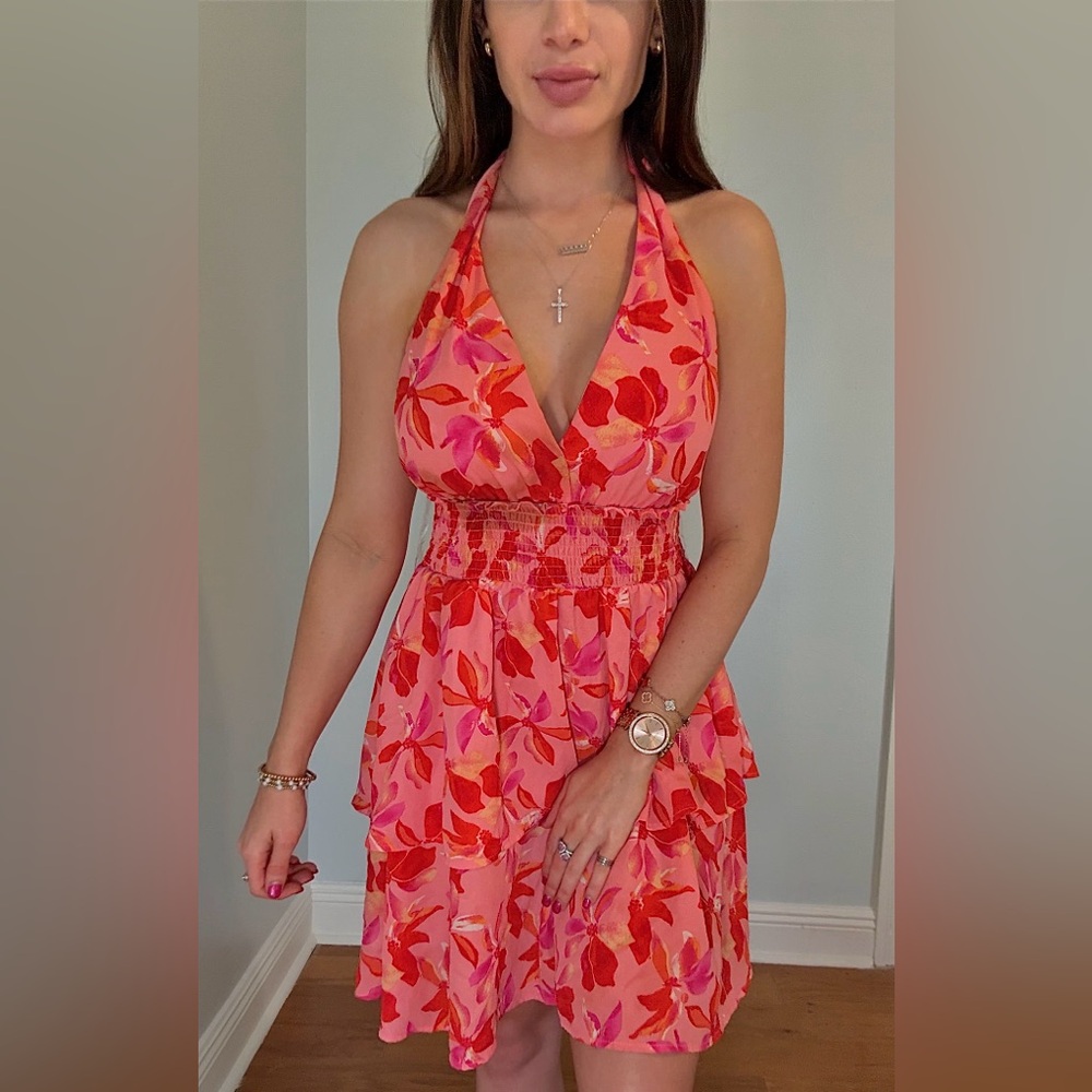 Mini Floral Sundress for Spring/Summer, Halter-top, Open Back, Multicolor